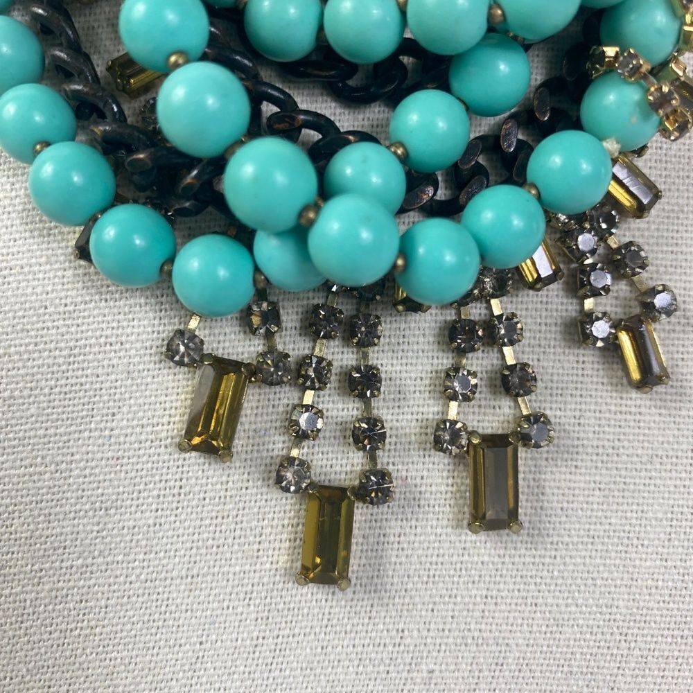 Stella and Dot Marchesa Turquoise and multi layer Chains and Rhinstones Mix medi - Picture 4 of 7